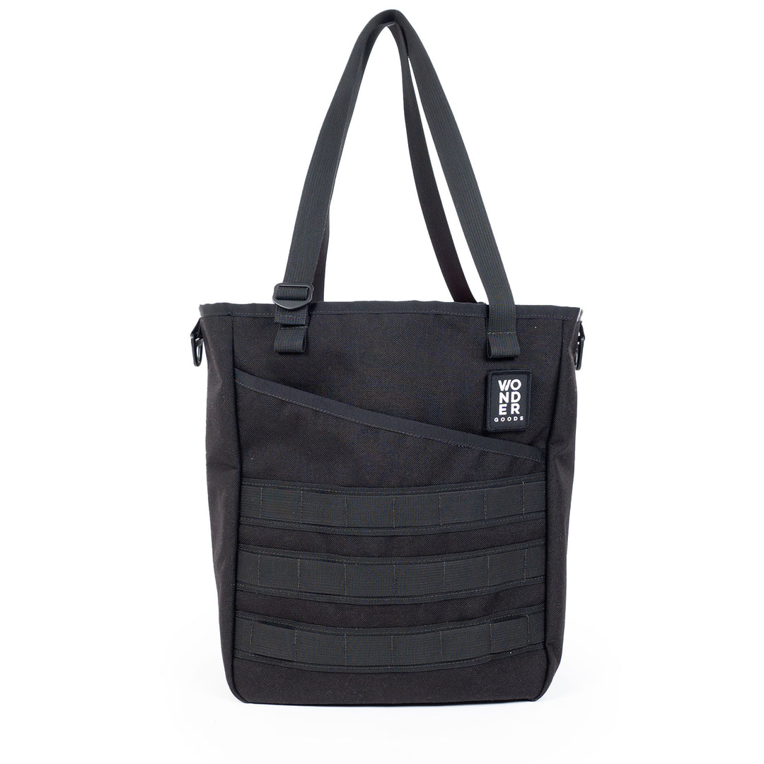 Front image of tote with compression straps taken off