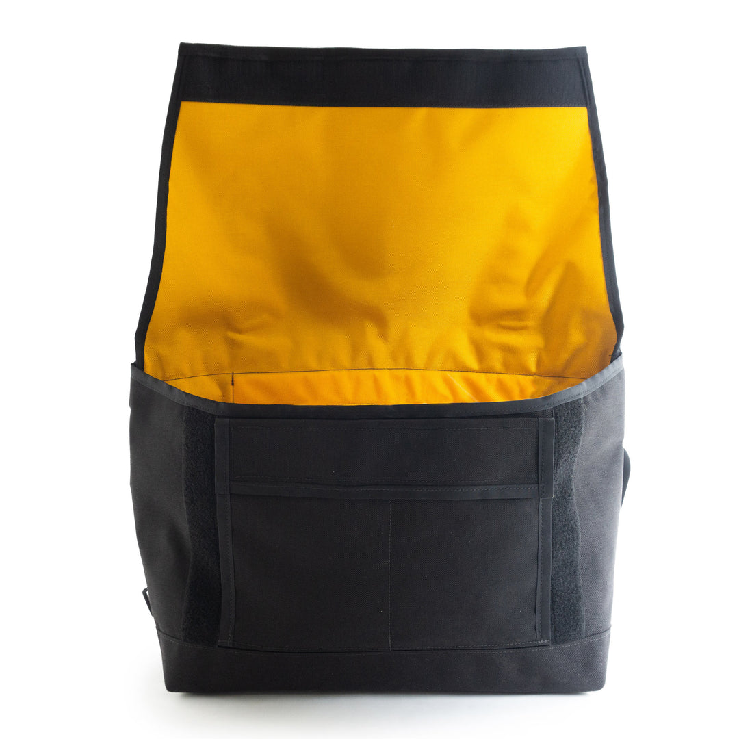 Open Bicycle Messenger Bag by Wonder Goods in black and yellow Weather Proof Cordura.