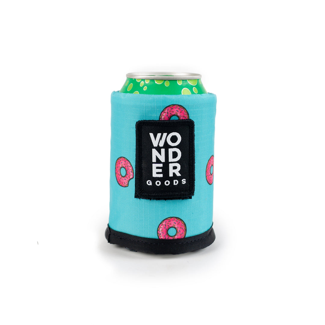 Blue with pink donuts pattern beverage koozie by Wonder Goods