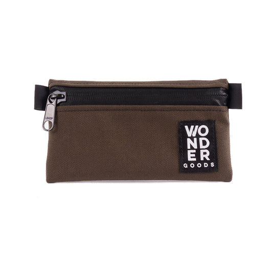 Brown zipper pouch perfect for travel, with water proof zipper.
